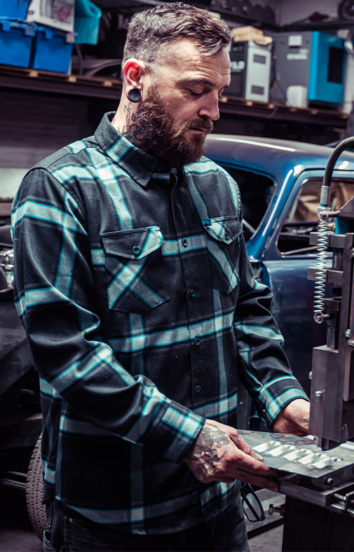 gravity fed black blue and gray flannel